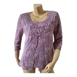BELLE AMIE Womens Petite Size PL Stretch Layered Glittery 3/4 Sleeve Shirt Top